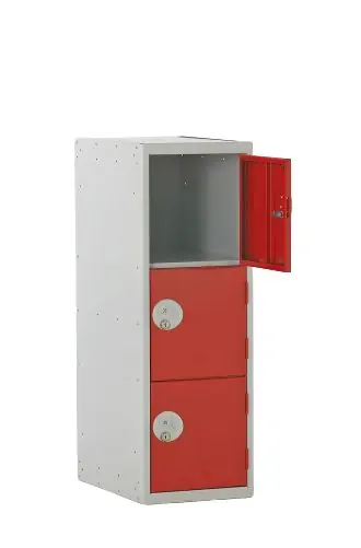 Taquilla escolar media con tres puertas color rojo | POLYPAL STORAGE SYSTEMS